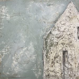 Modern abstract artwork using mixed media using recycled paper and card.